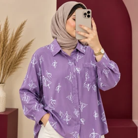 شومیز وارداتی نخ تایلندی مدل بالرین کد 6074 (بنفش)