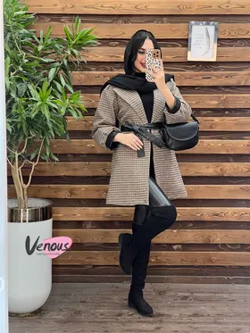 پالتو طرحدار سرآستین چرم