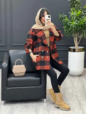 پالتو چهارخونه آستین سگک