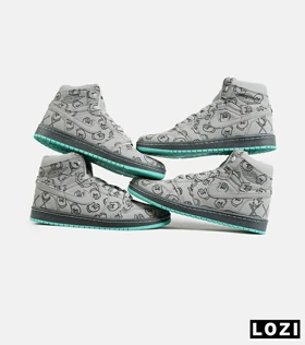 کفش کتانی ساق‌دار طوسی Nike Kaws AirJordan 1