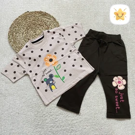 تیشرت شلوارک دخترانه برند BAMBI گل و موش مناسب 4 تا 8 سال