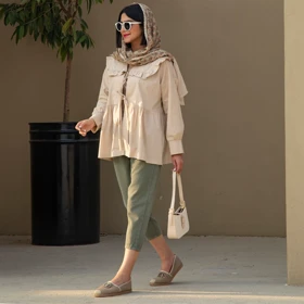 مانتو دخترونه کمر چین 3111 ROSSELLA (کرم)