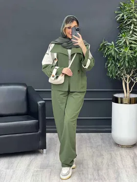 ست مانتو و شلوار ژیله دکمه دار