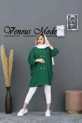 مانتو پانچ یقه دو دکمه