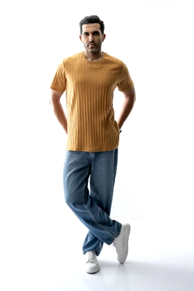 تیشرت بیسیک ژاکارد جناقی مردانه