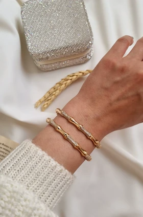 دستبند النگویی بامبو تمام طلایی ژوپینگ