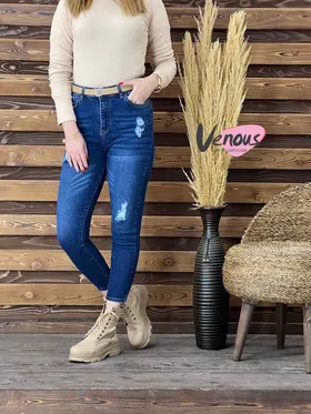 جین اسکینی سورمه ای زاپ‌دار