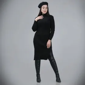تونیک کش بافت چاک‌دار یقه اسکی آستین بلند زنانه کد 0283