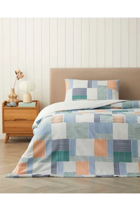 سرویس روتختی یک نفره English Home مدل Modern Weave پنبه ساده - سبز تیره و نارنجی