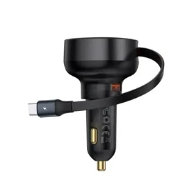 شارژر فندکی باسئوس 60 وات مدل car charger u با کابل جمعشونده
