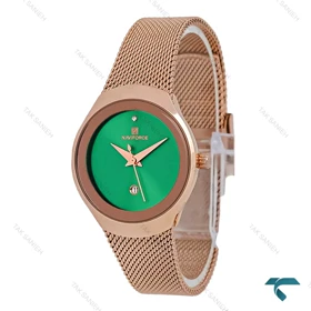 ساعت حصیری زنانه نیوی فورس NF5004 رزگلد صفحه سبز NaviForce-7680-L