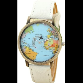 ساعت مچی طرح کره زمین بند سفید