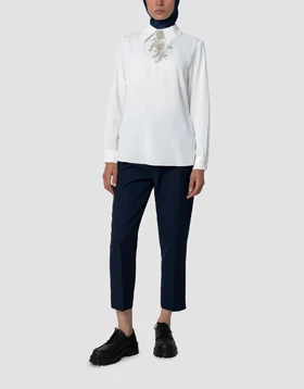 حریر ابریشم یقه دار پیش کریستال