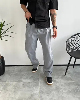 شلوار جین کتان نیم بگ DENIM رنگ طوسی