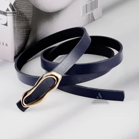کمربند چرمی زنانه Skinny Leather Belt BL79 (سورمه‌ای)
