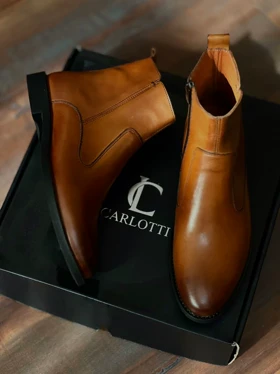 بوت چرم طبیعی تک زیپ عسلی sho167