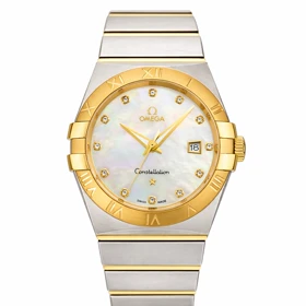 ساعت امگا کانسلیشن مردانه دورنگ طلایی ایندکس نگین Omega Constellation silver gold