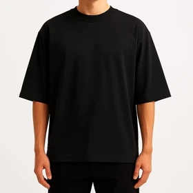 تیشرت لش آستین سه ربع باکسی مشکی پارچه ماکان گرم بالا