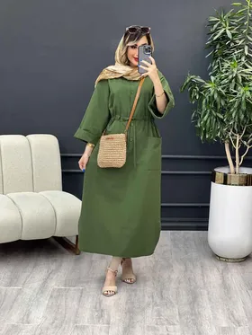 پیراهن بلند کمر گت تک جیب