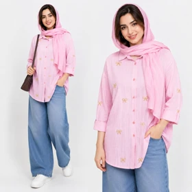 شومیز زنانه گلدوزی پاپیون