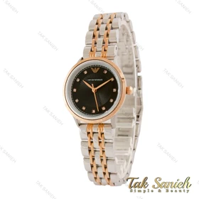 ساعت مچی امپریو آرمانی زنانه دورنگ رزگلد صفحه مشکی شماره نگین Armani-5441-L