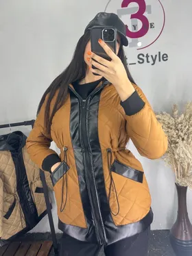 کاپشن زنانه مموری ترکیب با چرم