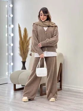 ست بافت جلو دکمه و شلوار