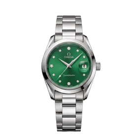 ساعت مچی زنانه امگا SPEEDMASTER مدل OMEGA-9693 بند استیل نقره‌ای صفحه سبز یشمی