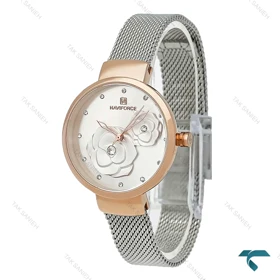 ساعت زنانه نیوی فورس NF5013 طرح گل رزگلد نقره ای NaviForce-8405-L