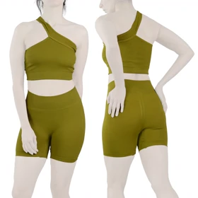 ست نیم‌تنه و کشاله بند ورزشی زنانه مدل 2061 زیتونی