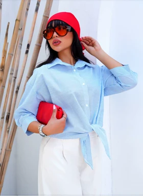 شومیز راه راه جلو گره‌ای زنانه کد 403043