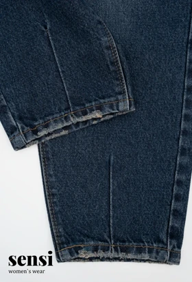 شلوار جین مام فیت پشت کش ابی کثیف کد1000473