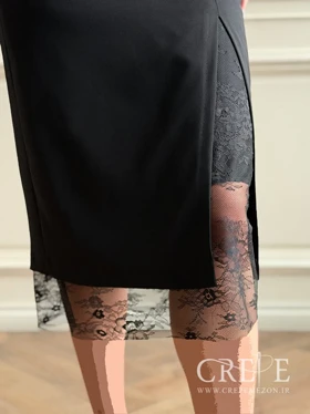 دامن کرپ دانتل کمردار قد 85