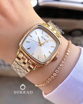 ساعت هومیس زنانه / ساده بند استیل رنگ طلایی صفحه سفید