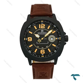 ساعت نیوی فورس مردانه NF8078 مشکی بند چرم قهوه ای NaviForce-8895-G