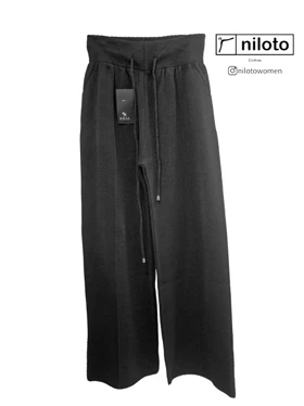 شلوار نیم بگ بافت پاچه توری (16005) (مشکی)