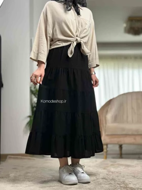 دامن چین‌دار زنانه لینن مدل روناس (مشکی)
