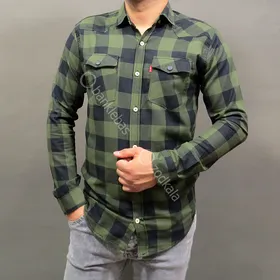 پیراهن چهارخانه نخی رنگ سبز