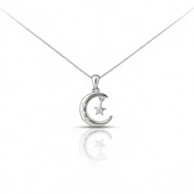 گردنبند نقره مدل ماه و آویز ستاره نگین‌دار