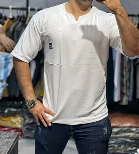 تیشرت یقه کوبایی پارچه بیسکوییتی اعلا