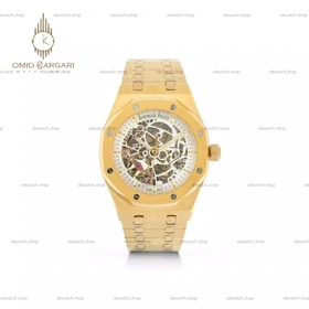 ساعت مچی اودمار پیگه اسکلتون بند طلایی صفحه سفید Audemars Piguet