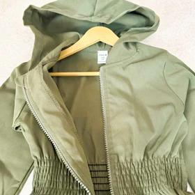 کت کتان کلاهدار دخترانه کمرکش