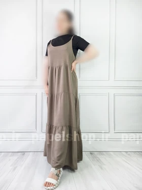 پیراهن ساحلی طبقه‌ای چین‌دار با بند تنظیم