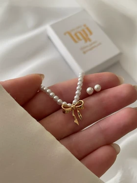 گردنبند و گوشواره میخی مرواریدی ژوپینگ