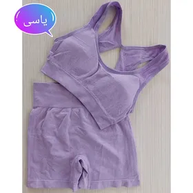 ست ورزشی نیم‌تنه شورتک زنانه پشت چین‌دار سیملس