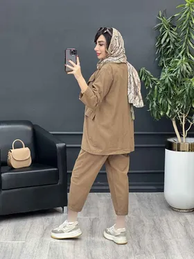 ست مانتو شلوار لینن دو دکمه