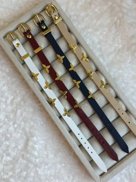 دستبند چرمی با تزئینات طلایی