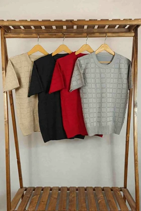 تیشرت بافت مربعی (طوسی)