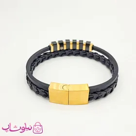 دستبند مردانه چرم استیل رولکس دولاین