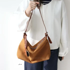 کیف دوشی و بزرگ زنانه مدل الفن جیر (عسلی)